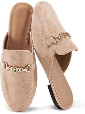 Women's Apricot Faux Suede Comfortable Classic Buckle Mules Slip On Shoes